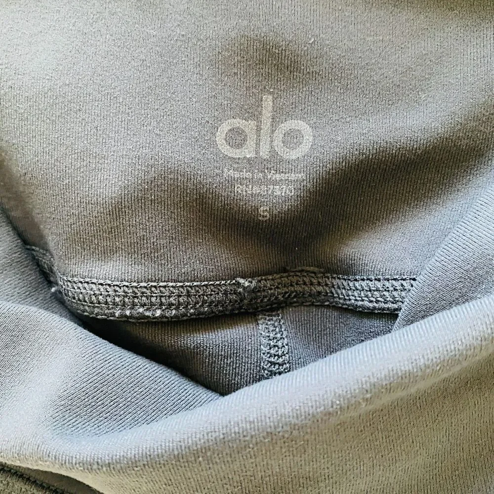 Alo Yoga Moto Leggings Gray High Waist Ribbed Panels Stretch Fit Athleisure Sz S